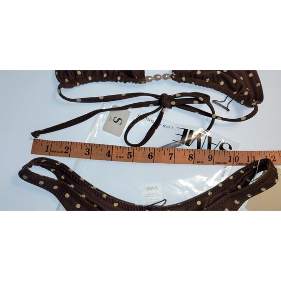 SAME Los Angeles Swim Bikini SeT Beaded Triangle Top and Bottom Polka Dot 90 S - Picture 5 of 8